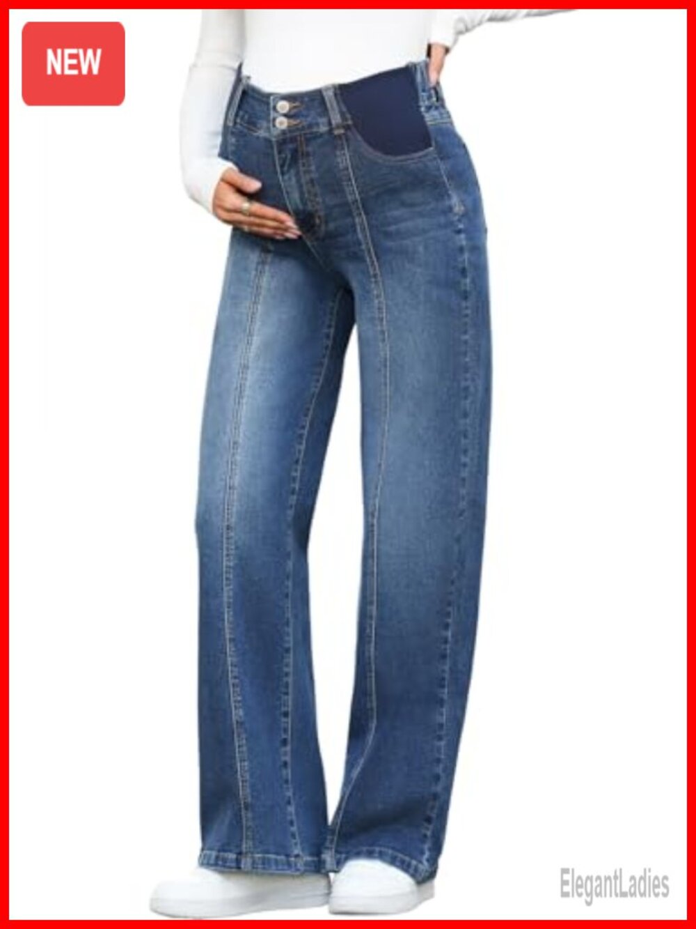 Womens Maternity Wide Leg Jeans Cotton Blend High Rise Relaxed Fit